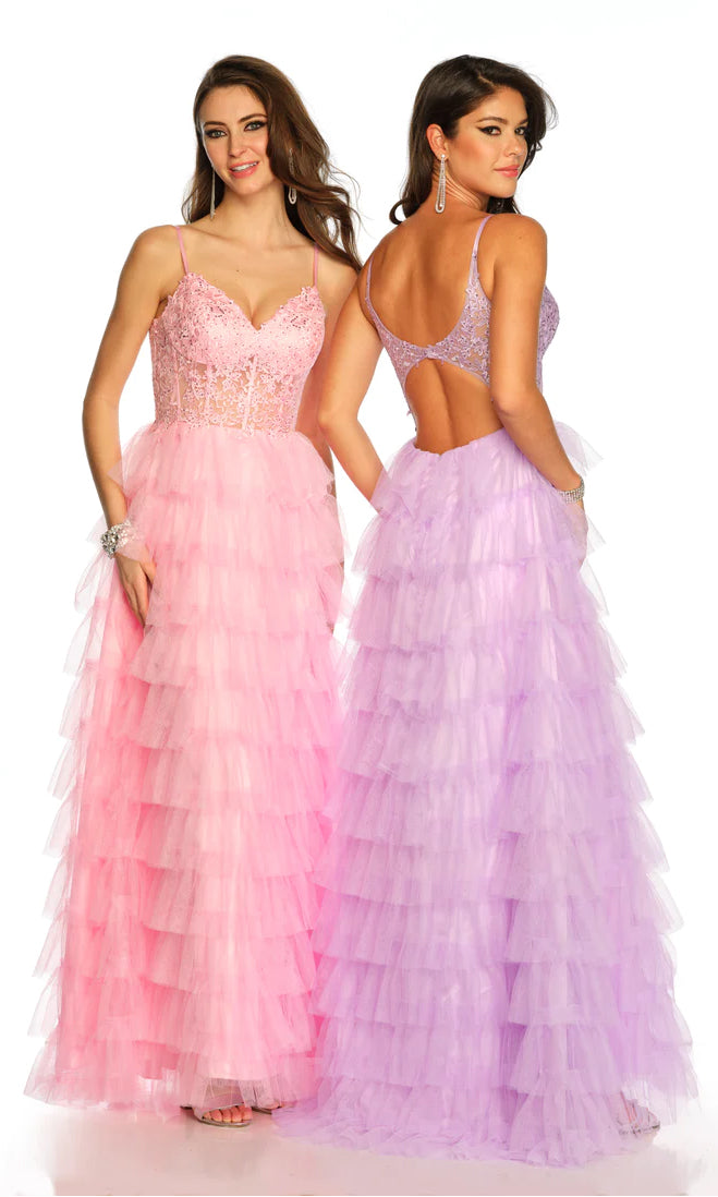 Dave and Johnny Long Tiered Prom Dress 11148