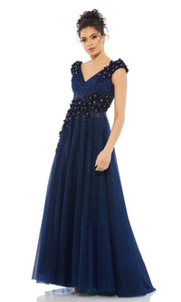 Mac Duggal V-Neck Midnight Blue Formal Dress 11152