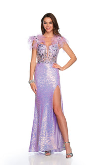 Dave and Johnny Long Lilac Sequin Prom Dress 11175