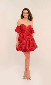 Short-Sleeve Short Red Sequin Party Dress 11186