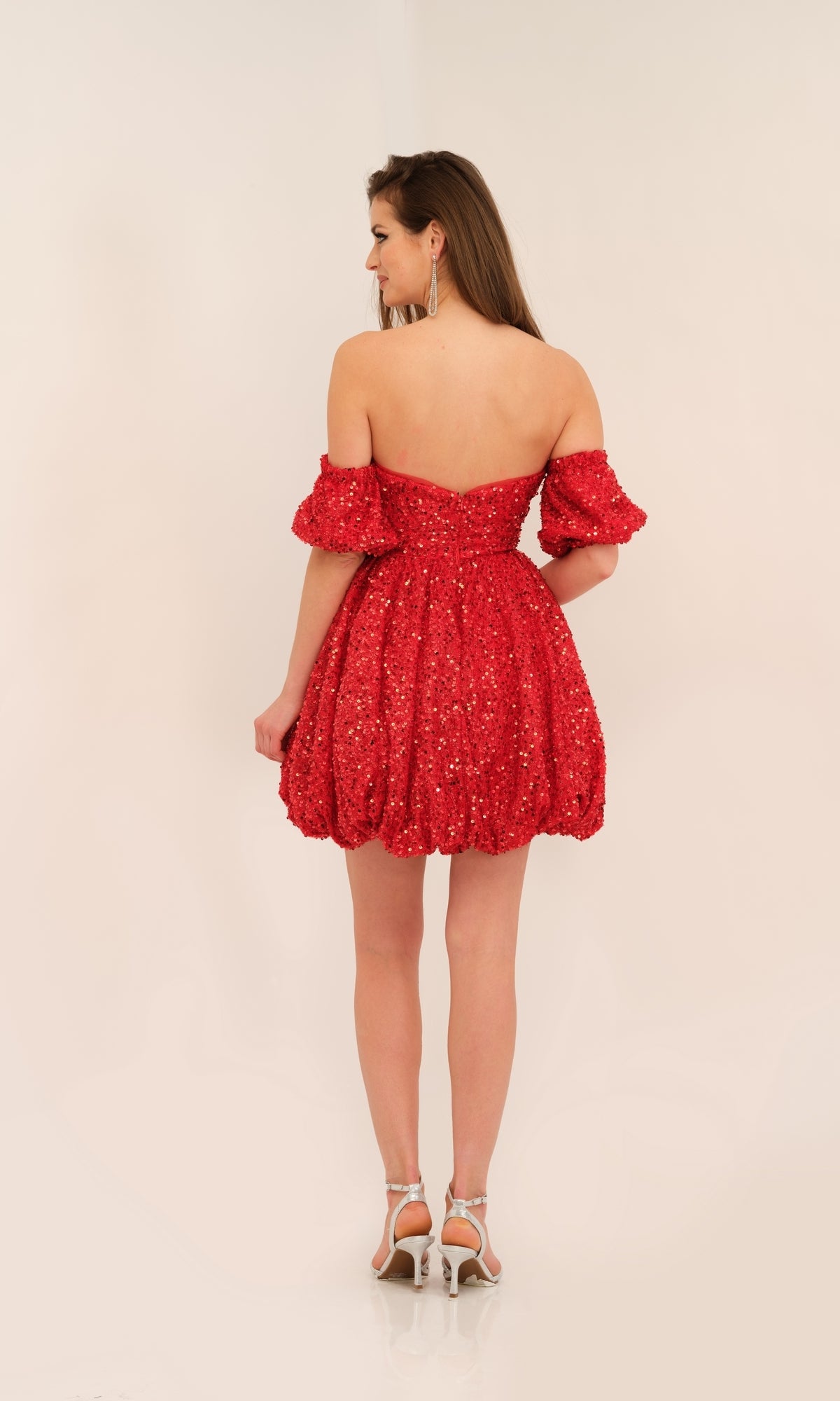 Short-Sleeve Short Red Sequin Party Dress 11186