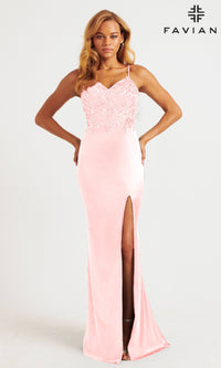 Sequin-Bodice Long Prom Dress: Faviana 11200