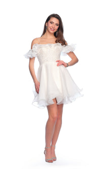 Dave & Johnny Short Ivory Ruffle Hoco Dress 11201