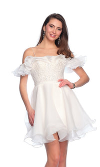 Dave & Johnny Short Ivory Ruffle Hoco Dress 11201