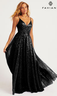 A-Line Long Sequin Prom Dress: Faviana 11203