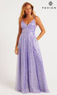 A-Line Long Sequin Prom Dress: Faviana 11203