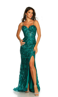 Dave and Johnny Long Green Sequin Prom Dress 11204