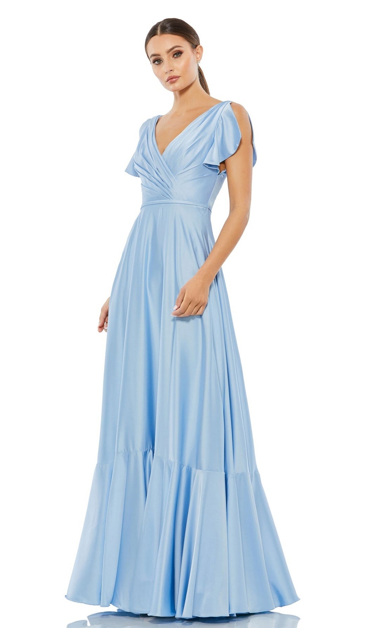 Mac Duggal V-Neck Pastel Satin Formal Dress 11256