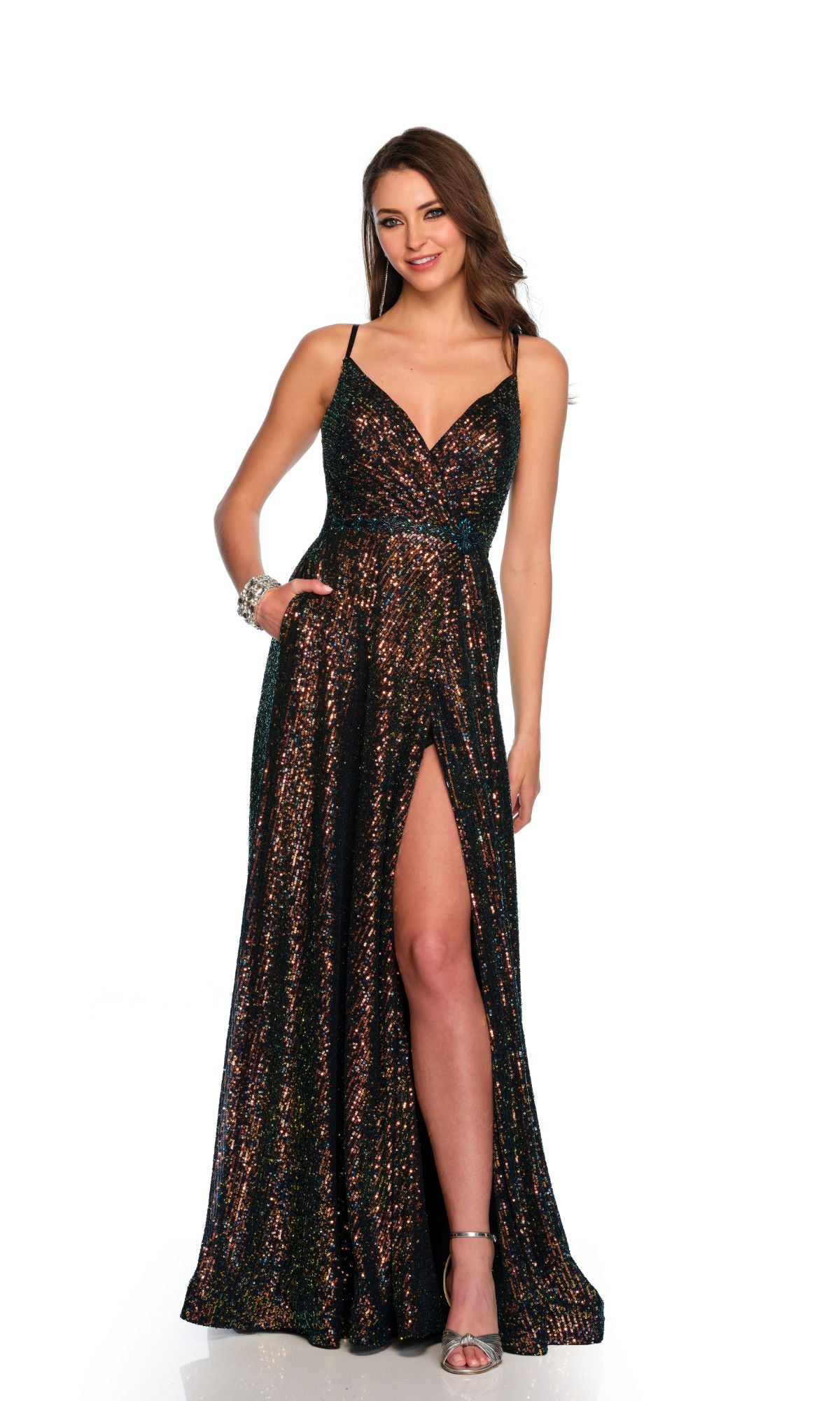 Long Black Sequin Prom Dress: Dave & Johnny 11278