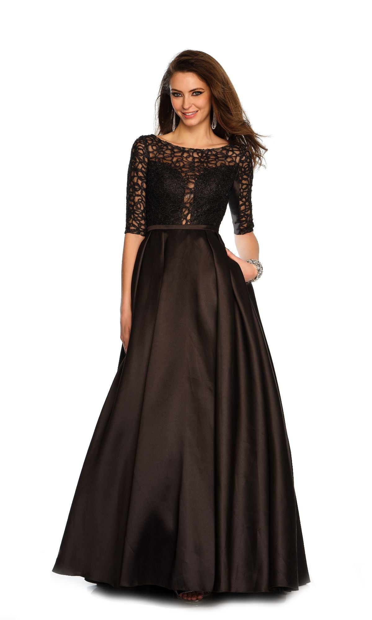 Sleeved Long Prom Ball Gown: Dave & Johnny 11345