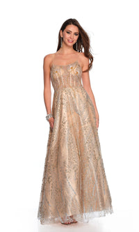 Long Gold Prom Dress: Dave & Johnny 11534