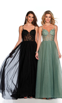 Dave and Johnny Sheer-Corset Long Prom Dress 11580