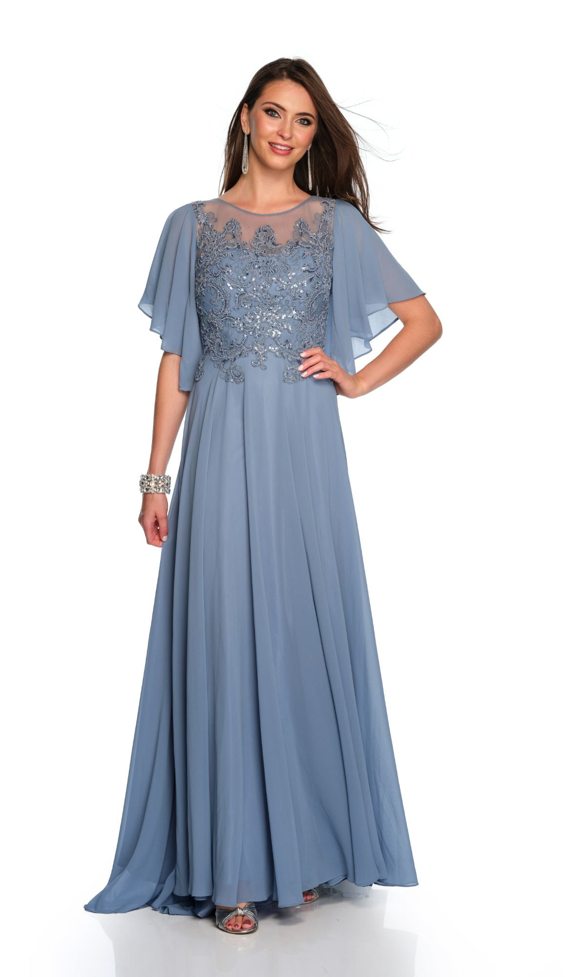 long cap sleeve prom dress by dave and johnny