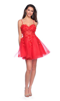 Dave and Johnny Short Red Floral Hoco Dress 11726