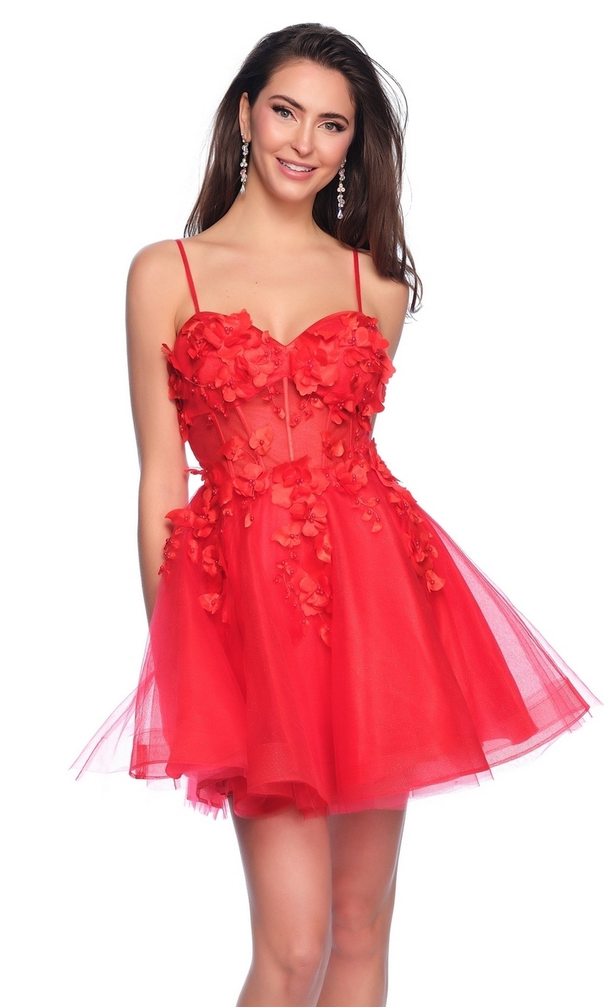 Dave and Johnny Short Red Floral Hoco Dress 11726