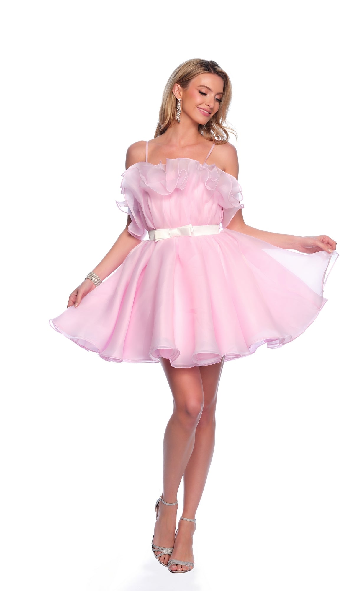 Dave and Johnny Short Pink Ruffle Hoco Dress 11730