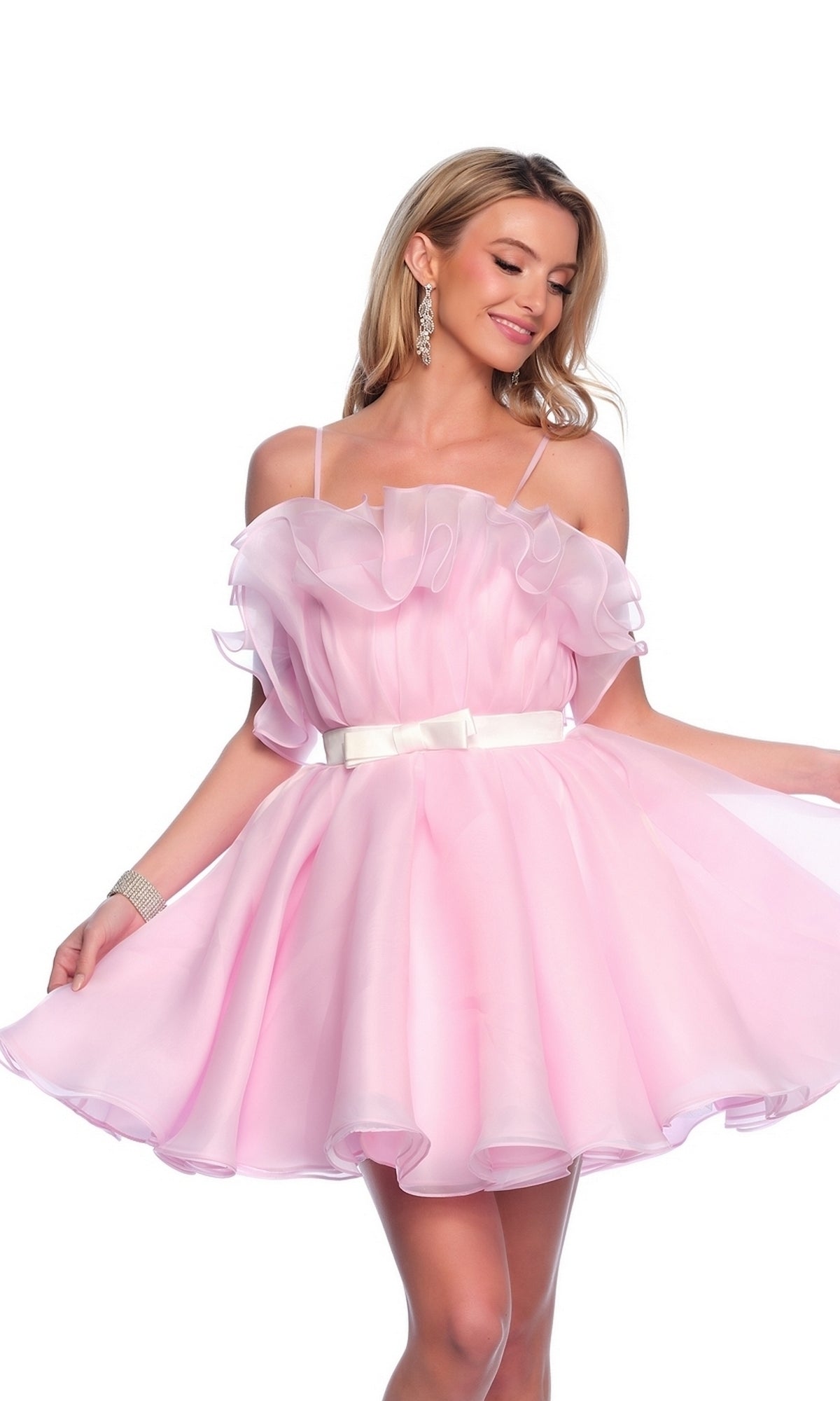 Dave and Johnny Short Pink Ruffle Hoco Dress 11730