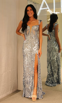 Cap-Sleeve Long Sequin Prom Dress 1173