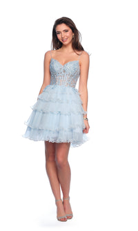 Dave and Johnny Short Blue A-Line Hoco Dress 11753