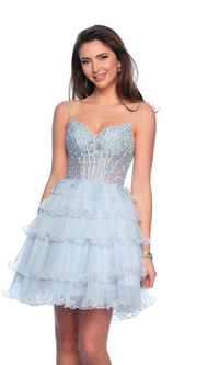 Dave and Johnny Short Blue A-Line Hoco Dress 11753