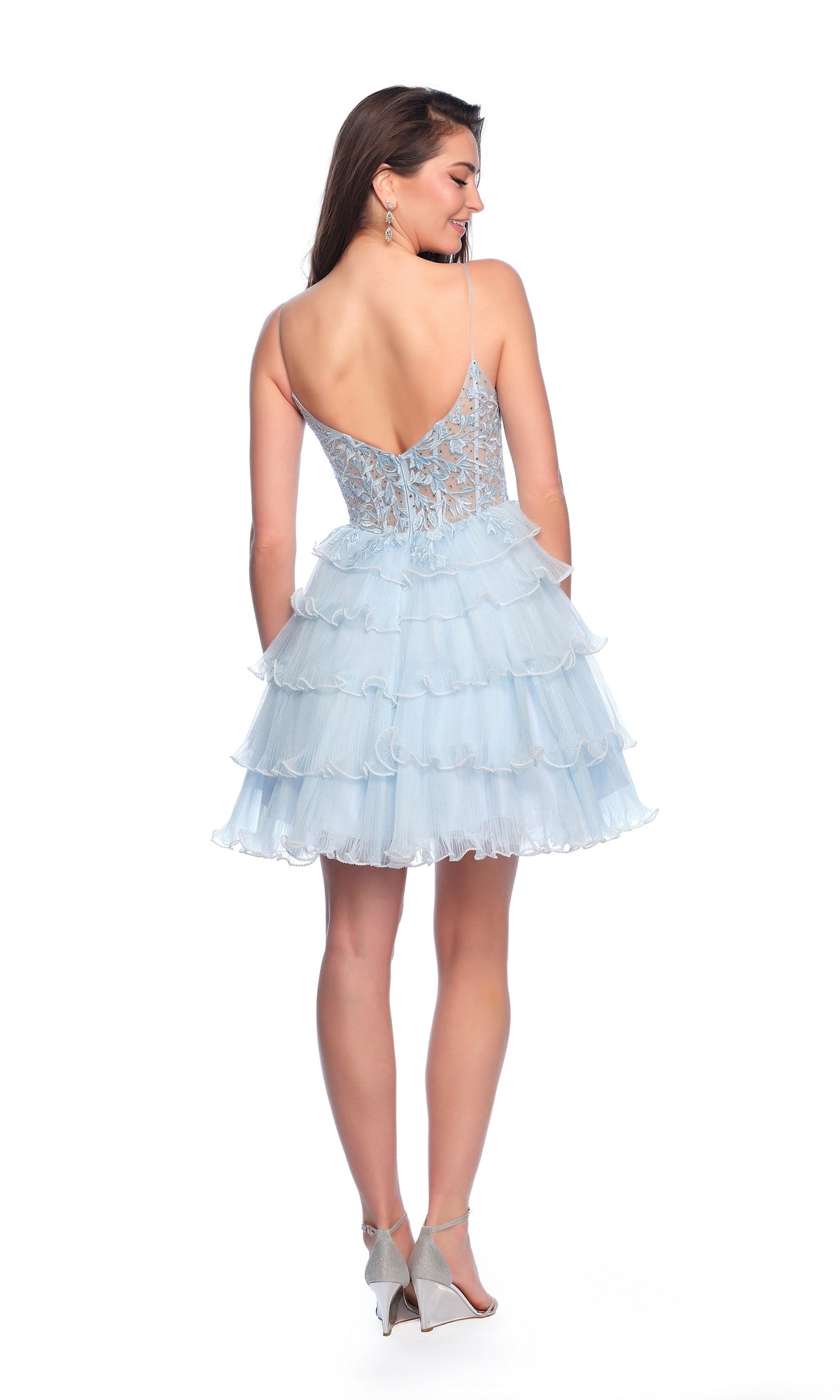 Dave and Johnny Short Blue A-Line Hoco Dress 11753