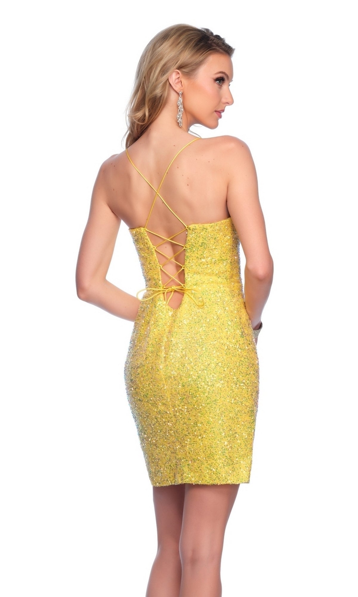 Dave and Johnny Short Yellow Hoco Dress 11758