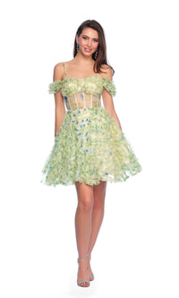 Dave and Johnny Short Green Print Hoco Dress 11767