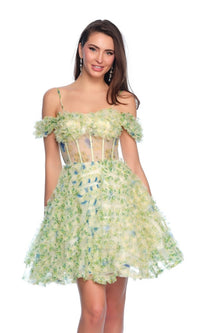 Dave and Johnny Short Green Print Hoco Dress 11767