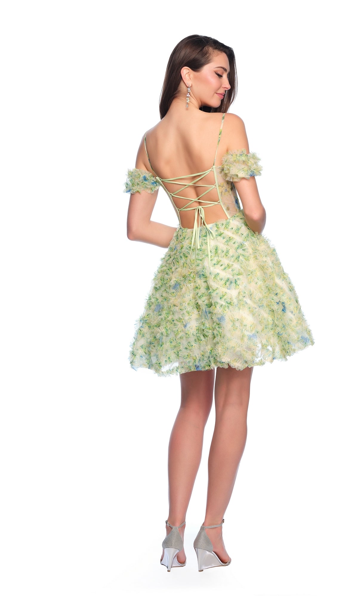 Dave and Johnny Short Green Print Hoco Dress 11767