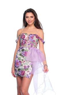 Dave & Johnny Purple Print Hoco Dress 11770