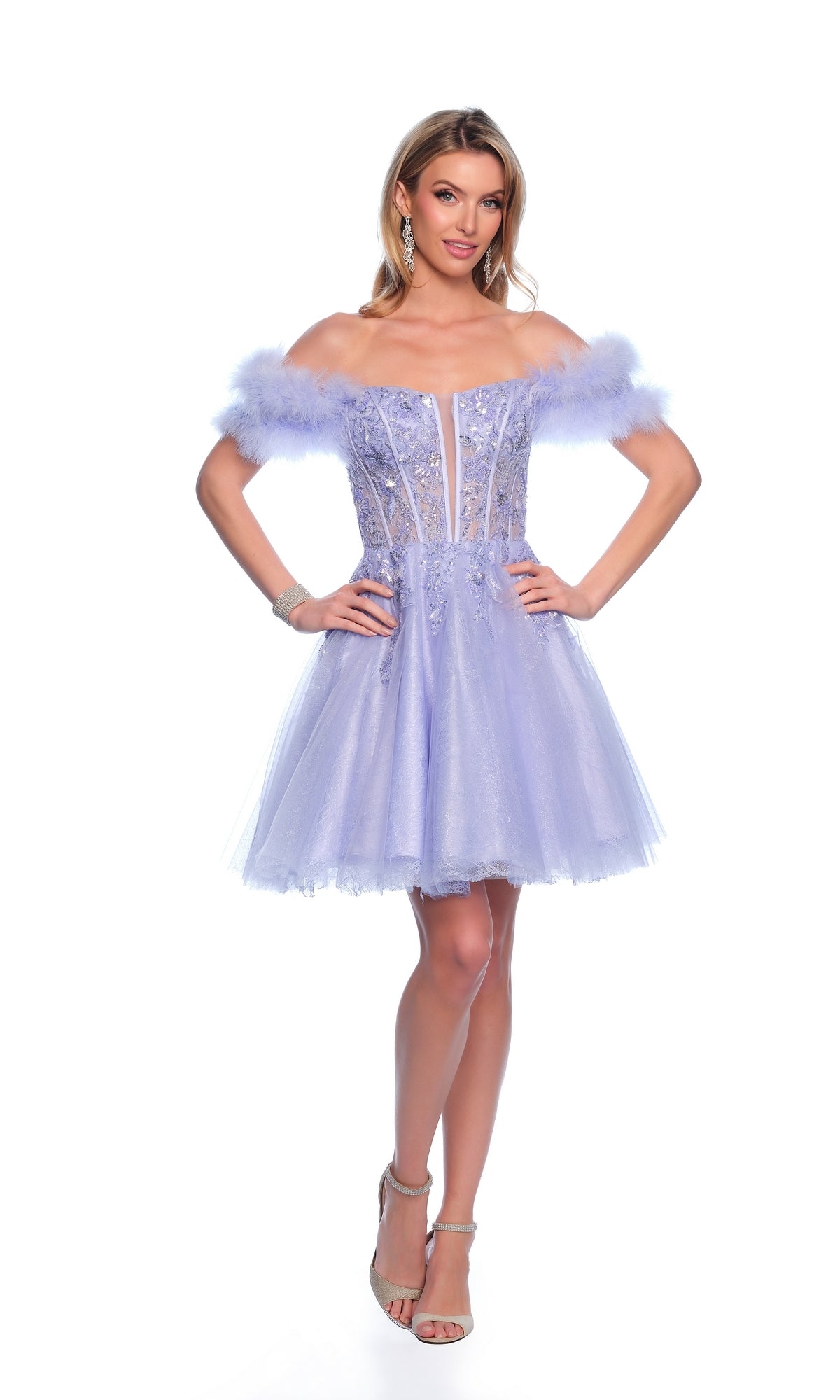 Dave & Johnny Feather Short Hoco Dress 11775