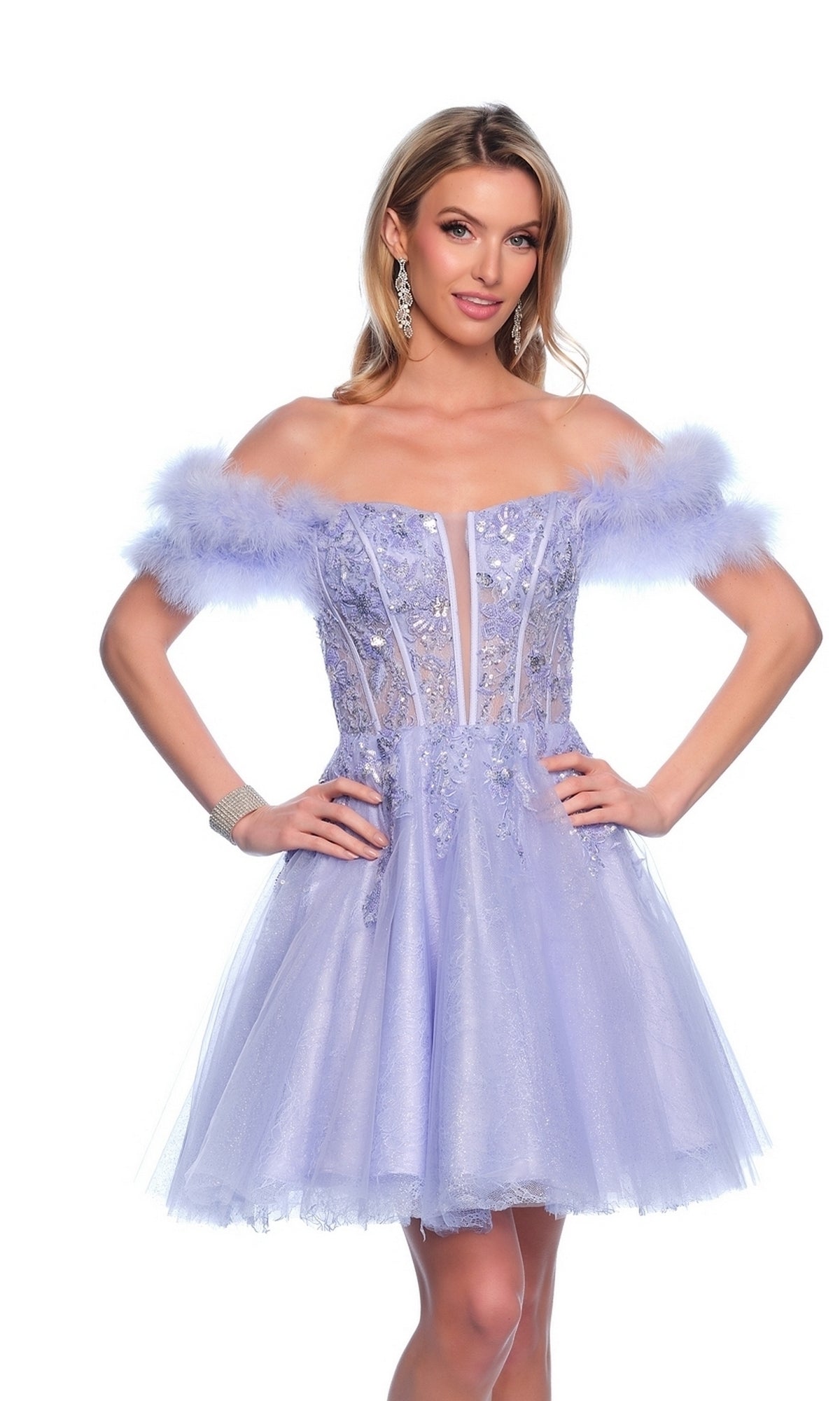 Dave & Johnny Feather Short Hoco Dress 11775