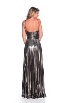 Pleated Silver Prom Dress: Dave & Johnny 11780