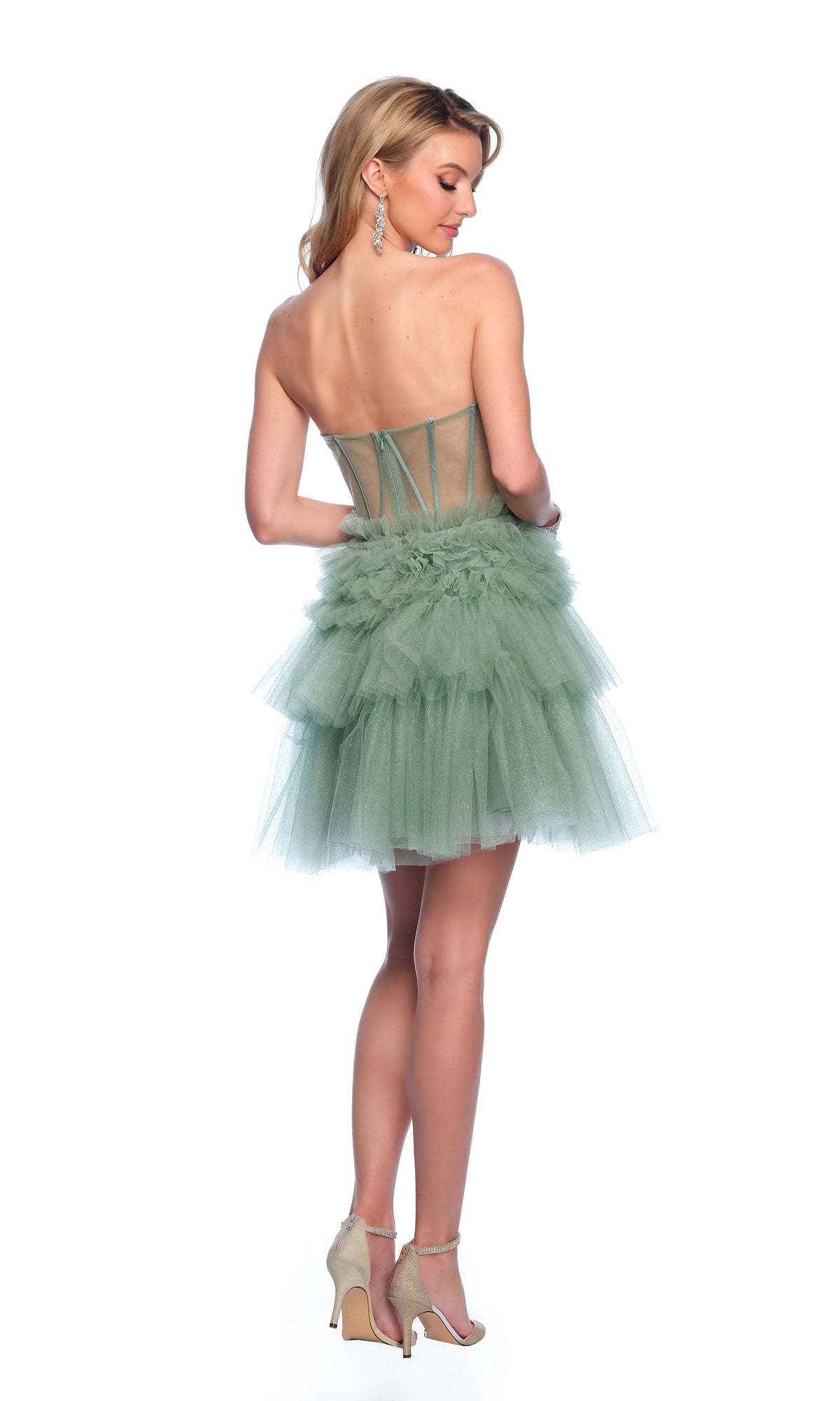 Dave & Johnny Short Green Ruffle Hoco Dress 11826