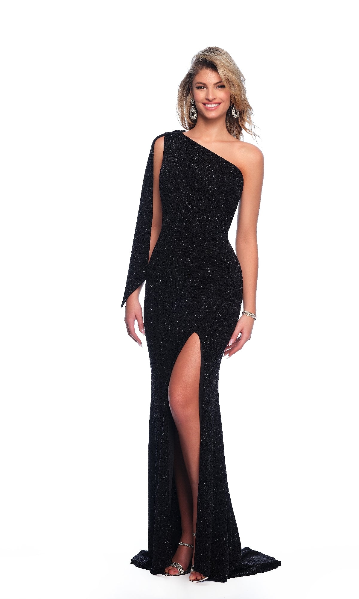 One-Shoulder Black Prom Dress: Dave & Johnny 11851