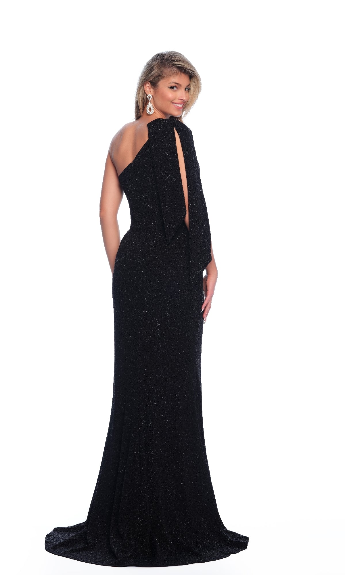 One-Shoulder Black Prom Dress: Dave & Johnny 11851