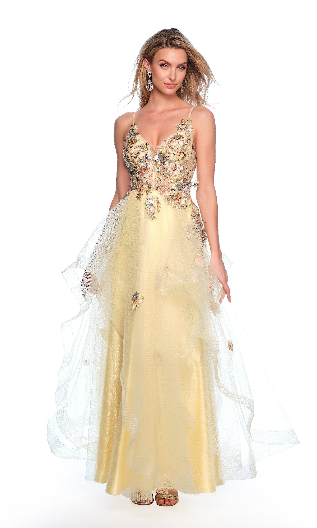 Long Yellow Prom Dress: Dave & Johnny 11859