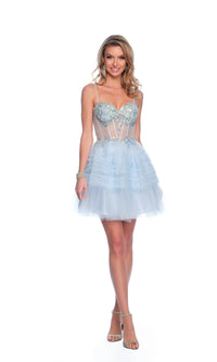 Dave & Johnny Short Blue Ruffled Hoco Dress 11888