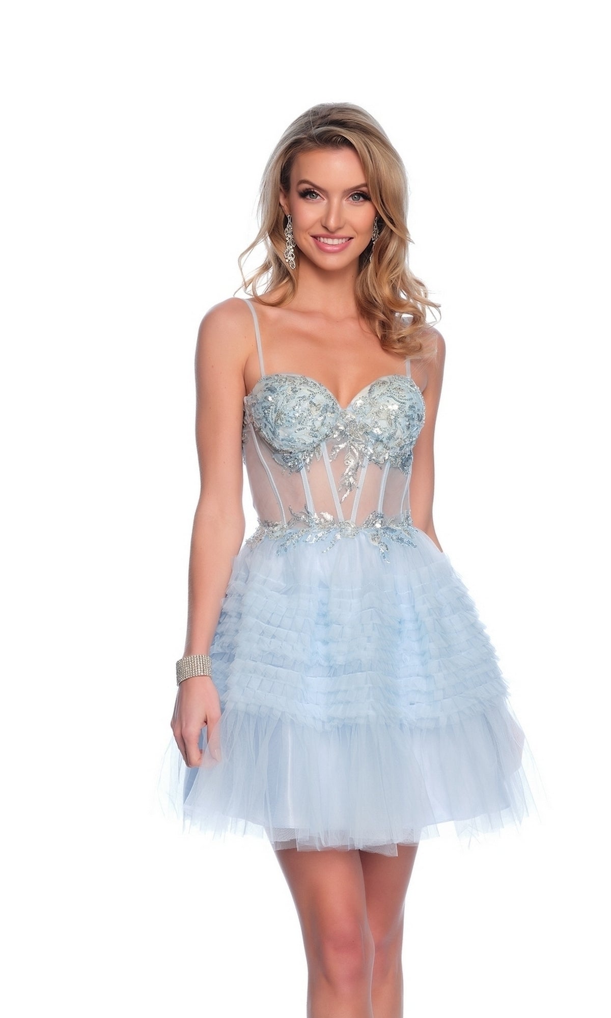 Dave & Johnny Short Blue Ruffled Hoco Dress 11888