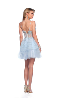 Dave & Johnny Short Blue Ruffled Hoco Dress 11888