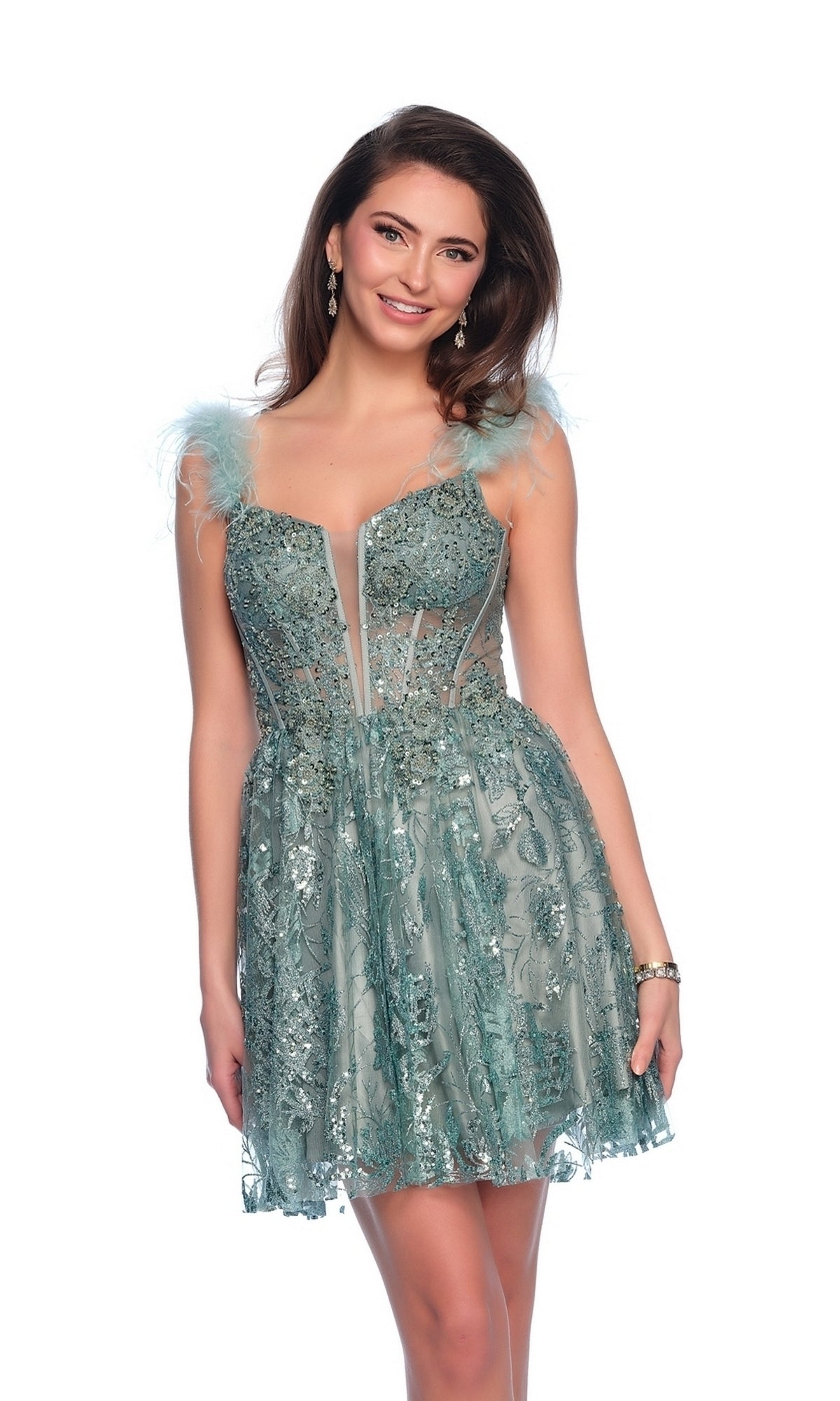 Dave & Johnny Short Green Sequin Hoco Dress 11908