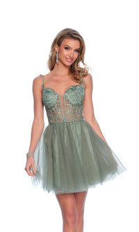 Sage Green Homecoming Dress: Dave & Johnny 11920