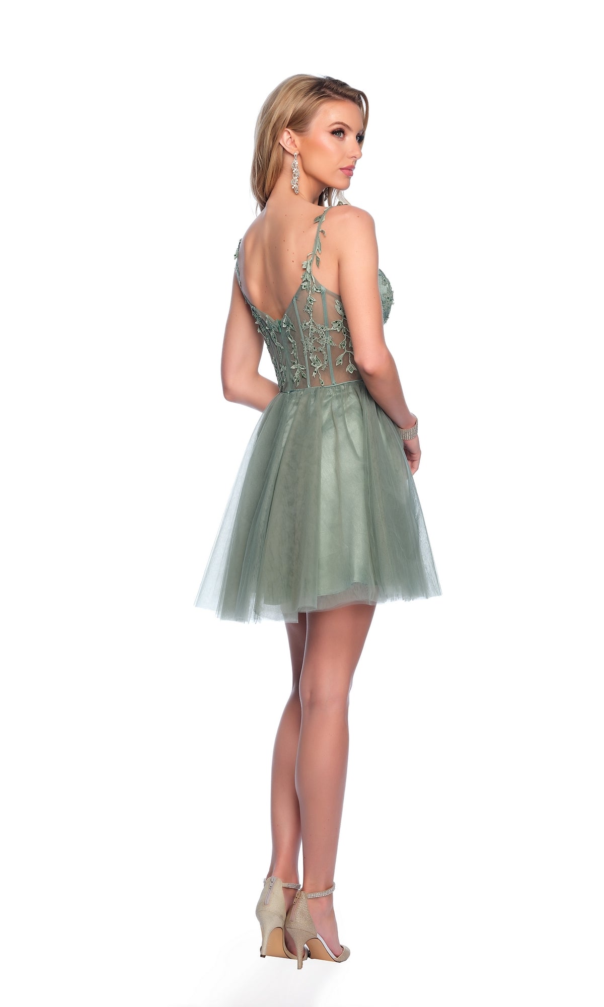 Sage Green Homecoming Dress: Dave & Johnny 11920