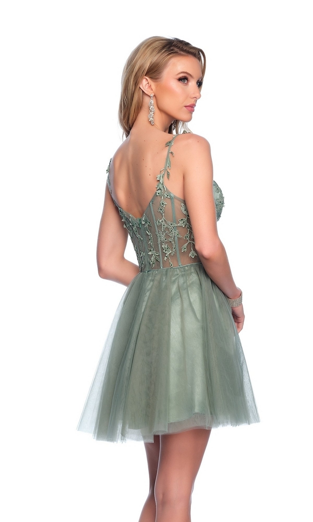 Sage Green Homecoming Dress: Dave & Johnny 11920