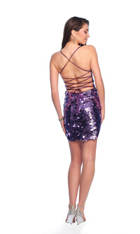 Mini Purple Sequin Hoco Dress: Dave & Johnny 11956