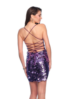 Mini Purple Sequin Hoco Dress: Dave & Johnny 11956