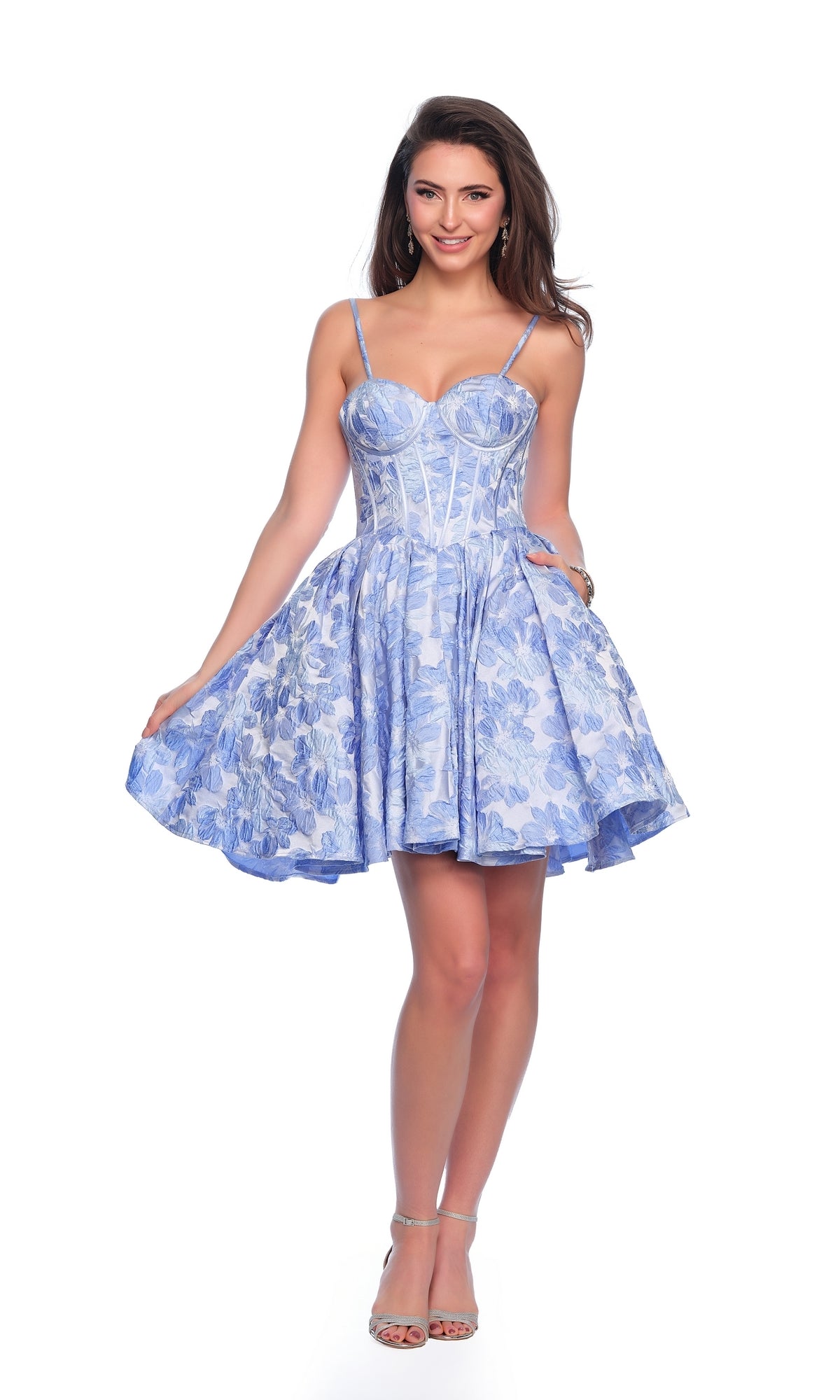 Dave & Johnny Blue Floral Homecoming Dress 11960