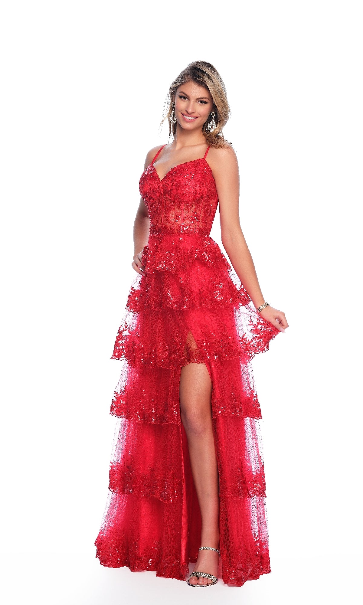 A-Line Red Prom Dress: Dave and Johnny 12051