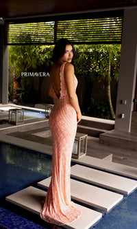 Primavera Deep V-Back Long Beaded Prom Dress 12102