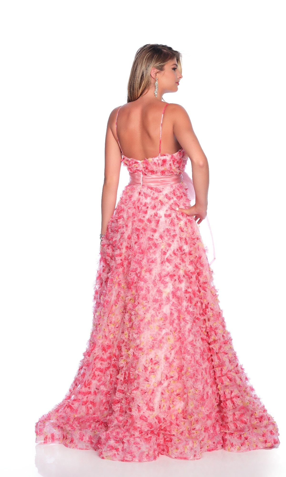 Pink Print Bow Prom Ball Gown: Dave & Johnny 12136